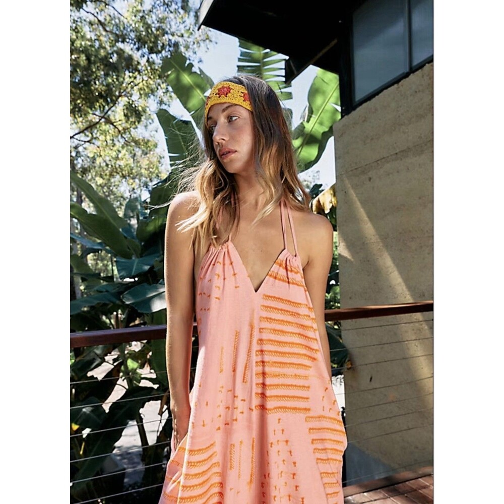 Free People Moody Blues Jumpsuit Pink/Orange Size XS EUC